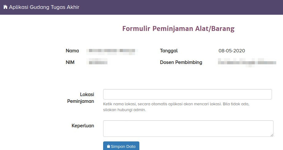 Formulir peminjaman alat dan barang